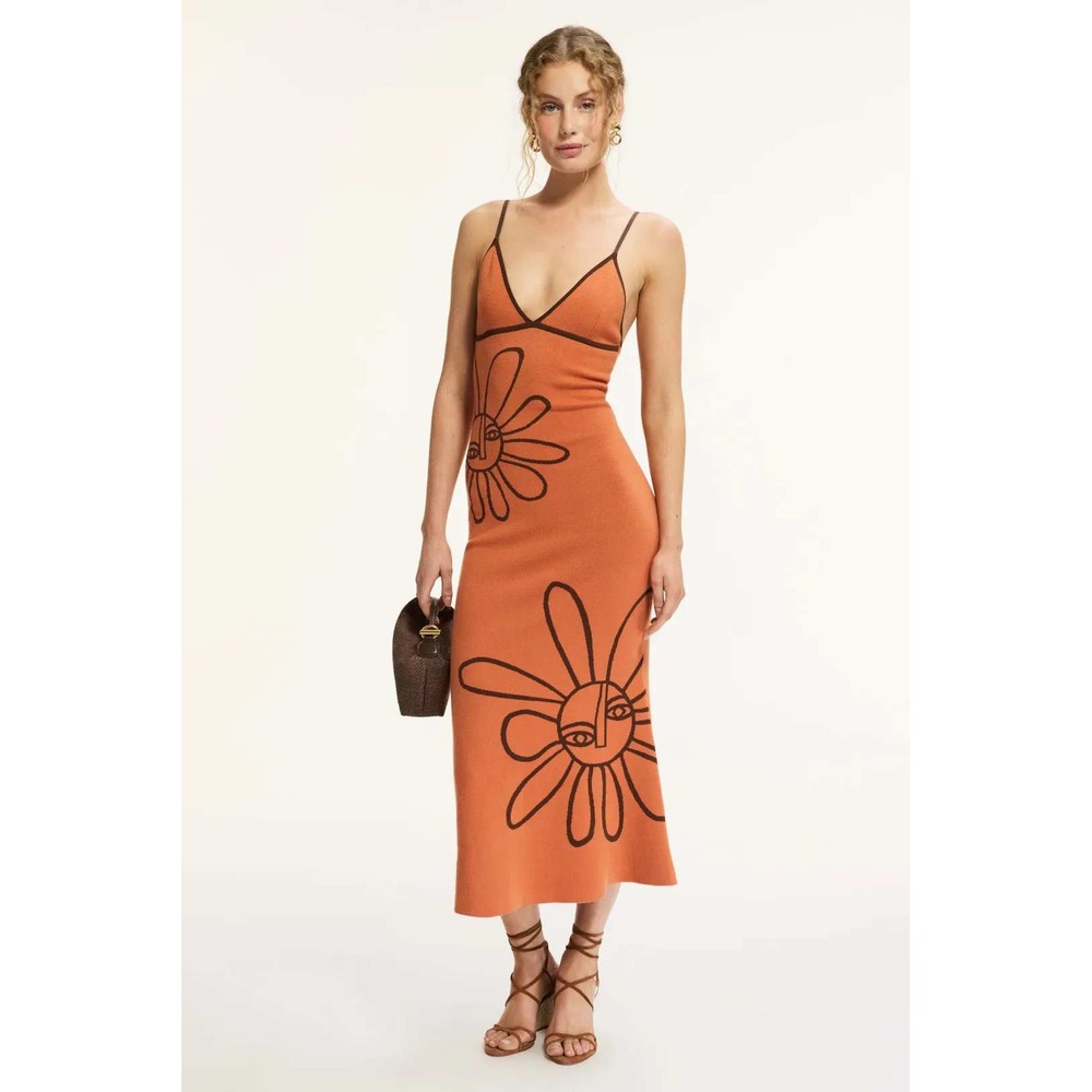 The Wolf Gang Soleil Knit Midi Dress Orange Brown Sleeveless Women Size S